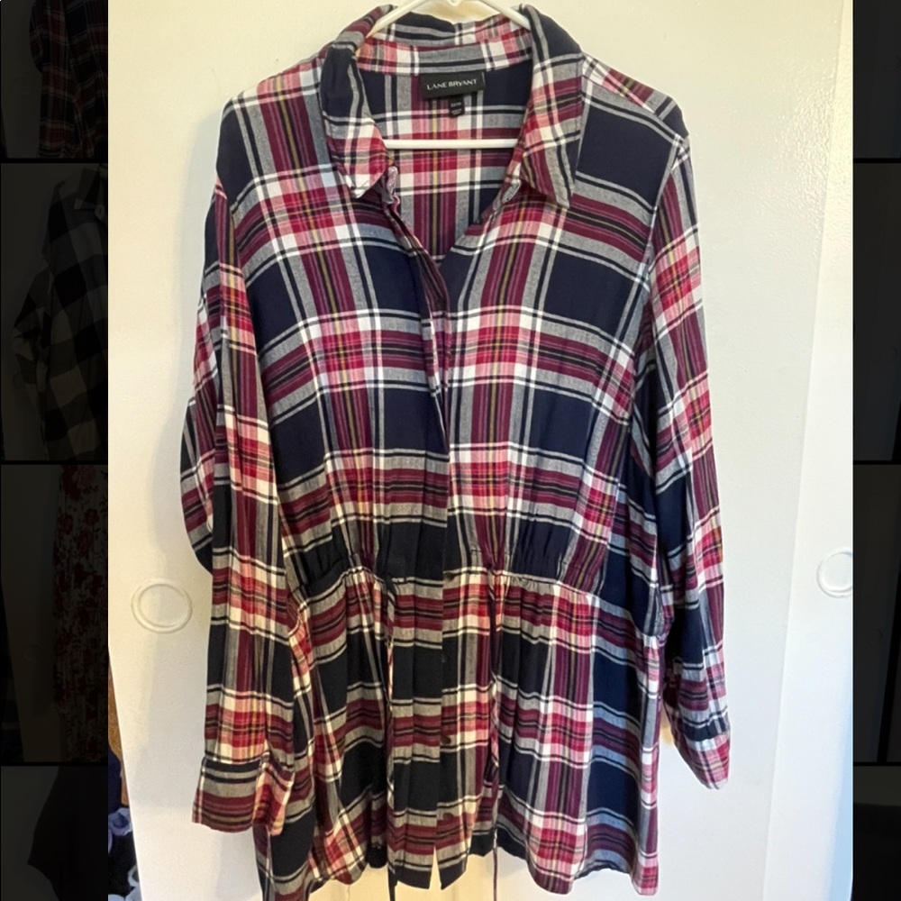Long Sleeve, Button Down Lightweight Flannel Blouse